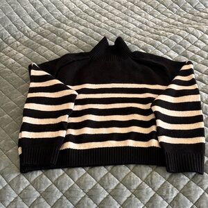 H&M Black and Cream Striped Turtleneck Sweater